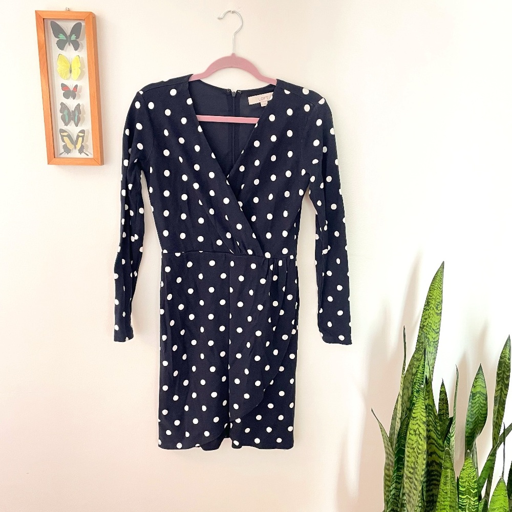 Loft, Size 2, Navy and White Polkadot Dress